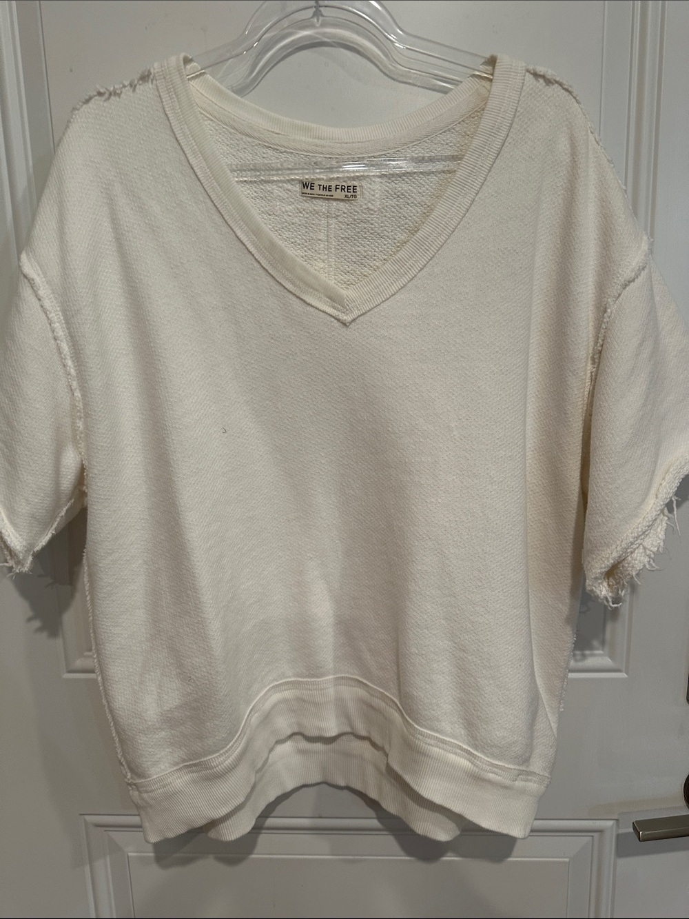 We The Free Off-White V-Neck Short Sleeve Sweatshirt